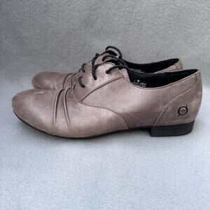 Born Oxford Shoes Womens Size 7 38 Taupe Leather Lace Up Ruched Comfort D36522